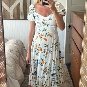 By The River ivory puff sleeve midi dress in size small.